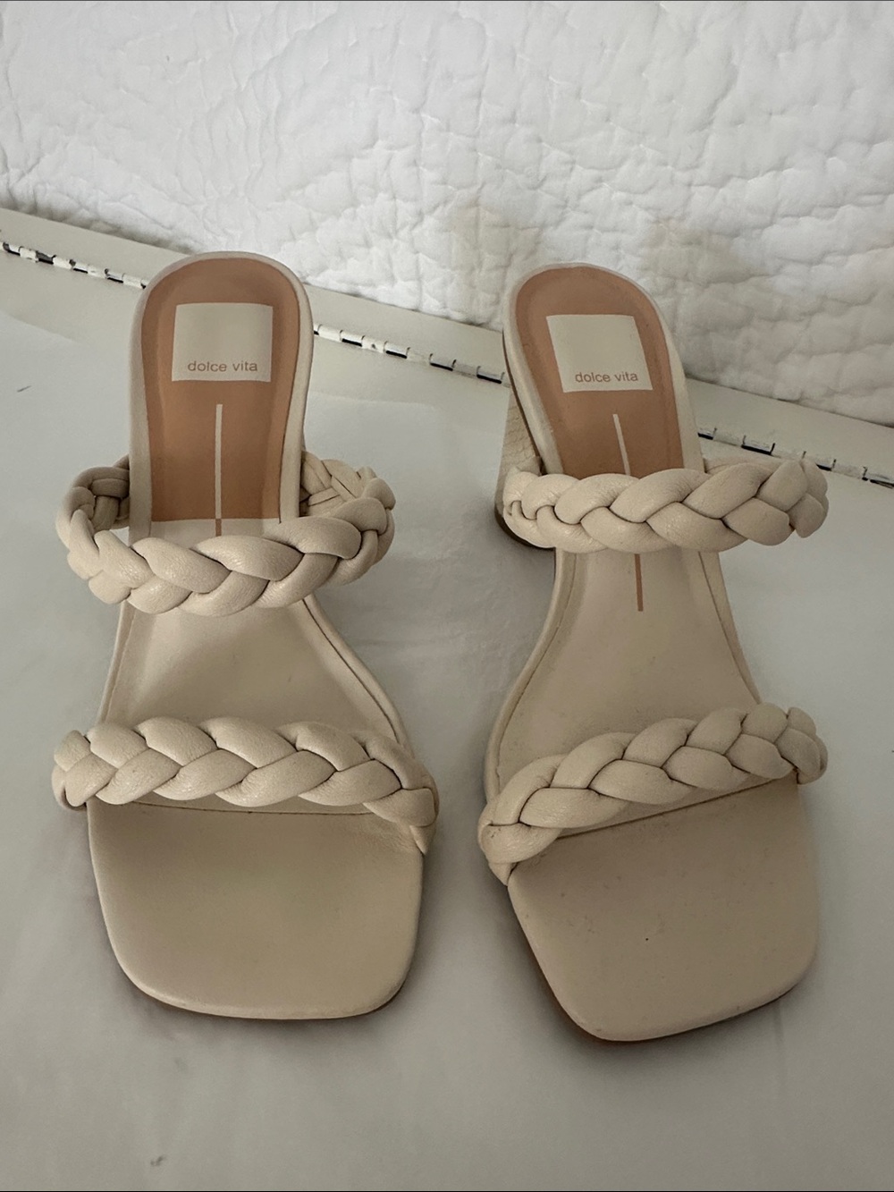 Dolce Vita Braided Double-Strap Slide Sandals - Beige